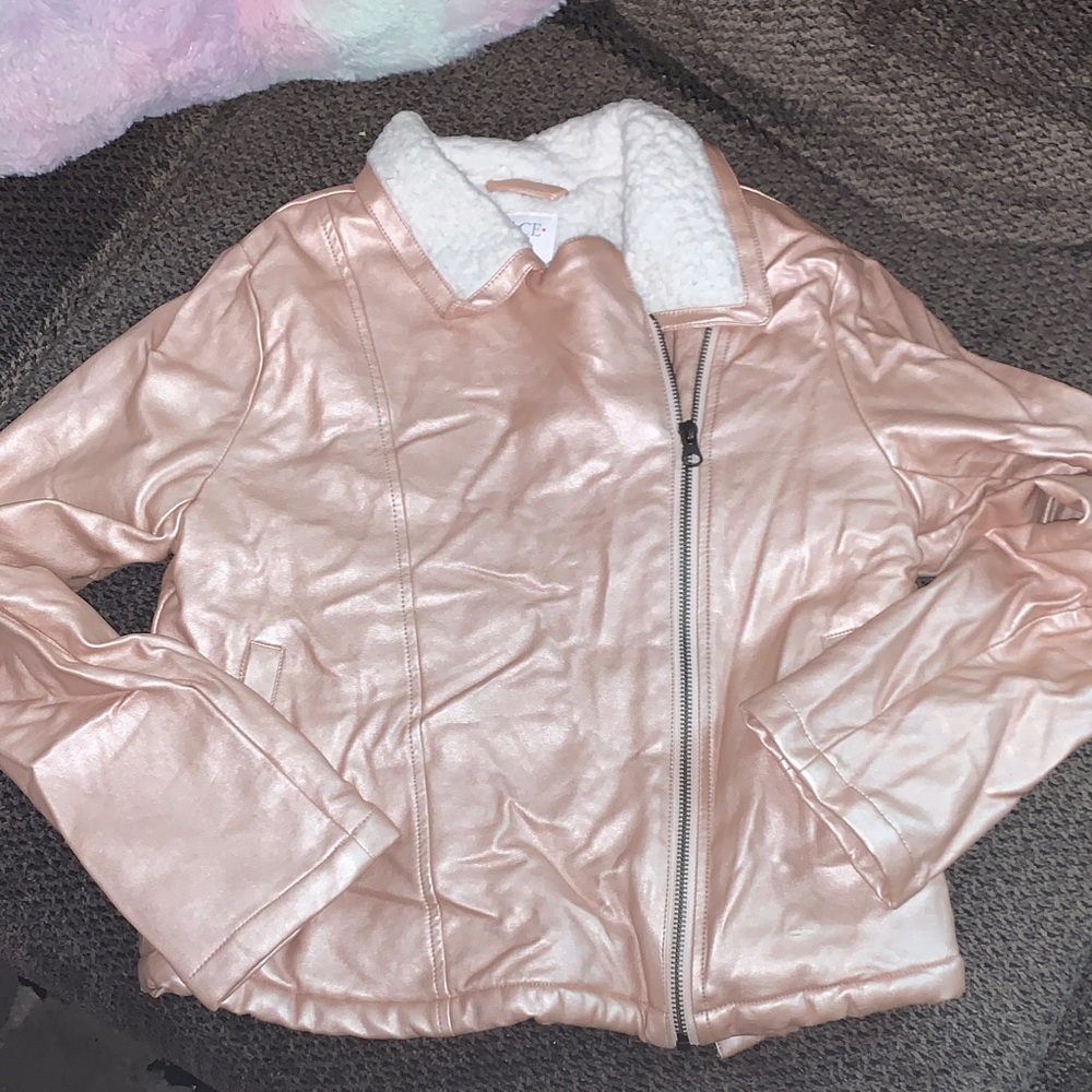 Place Metallic Rose Gold Faux Leather Sherpa Jacket